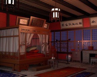 中国古代婚房，大红喜庆的婚房