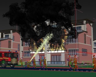 火灾救援现场，消防队抬伤员救援影视动画三维cg动画场景模型