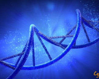 旋转着的蓝色的DNA双螺旋结构动态视频